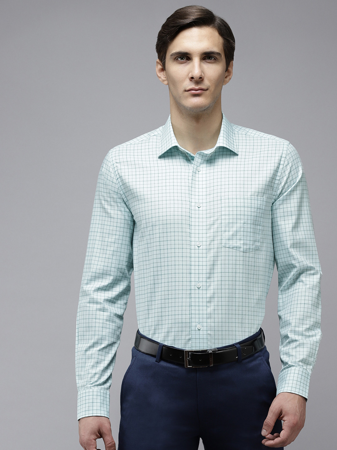Blackberrys Men Green India Slim Fit Checked Formal Shirt