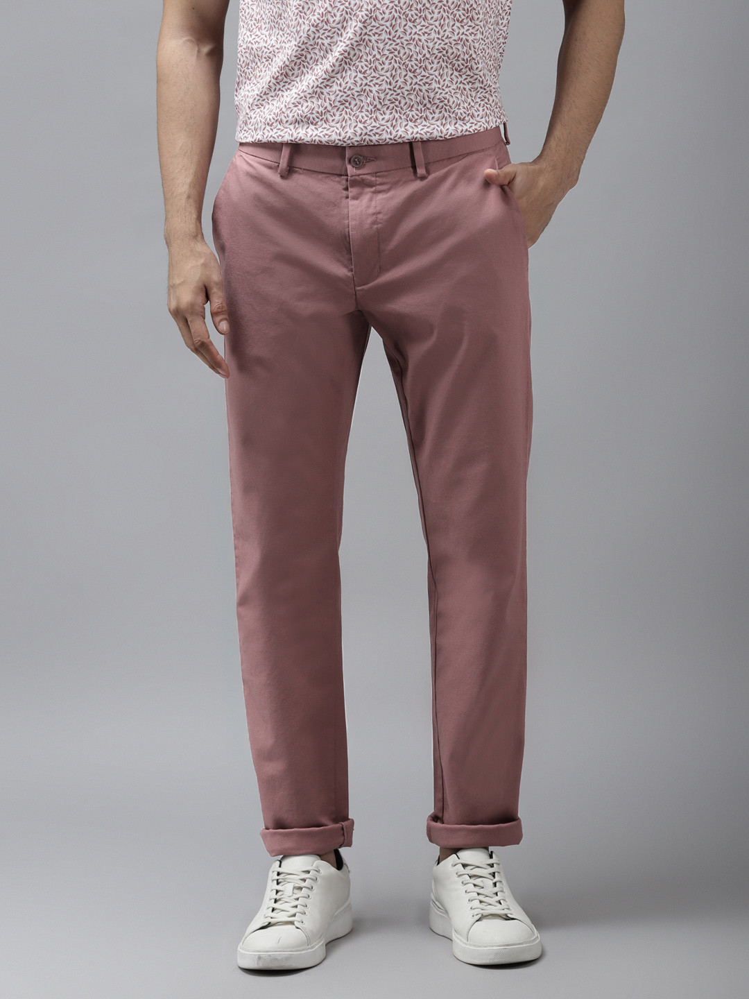Blackberrys Men Dusty Pink Solid B-95 Slim Fit Regular Trousers