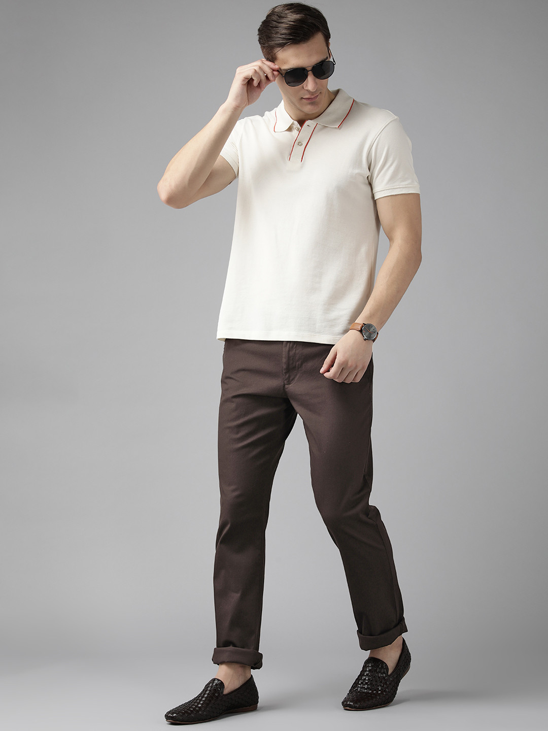 Blackberrys Men Coffee Brown Solid B-95 Slim Fit Chinos Trousers