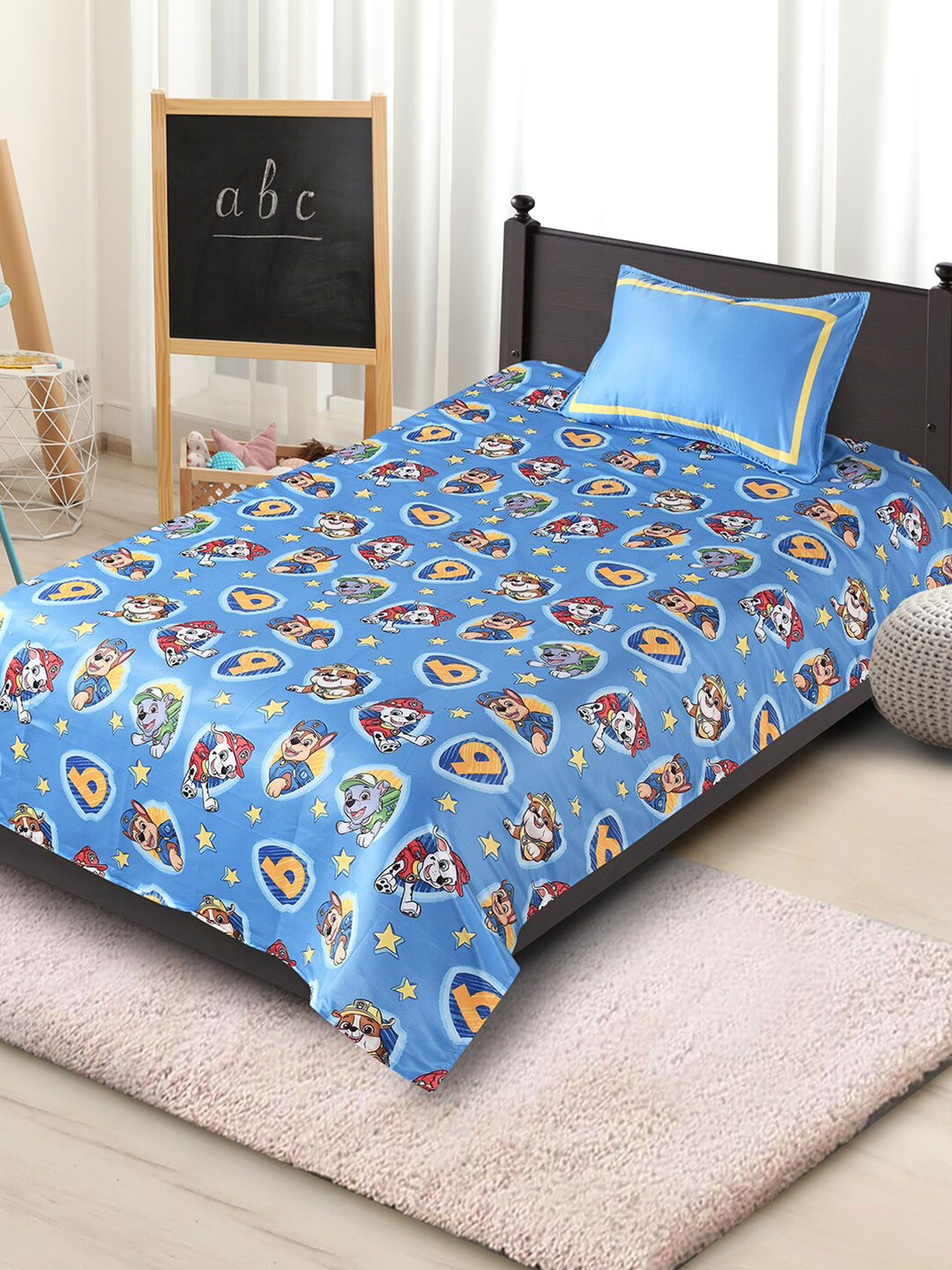 Saral Home Blue Conversational Cotton 180 TC Single Fine Bedsheet with a Pillow Cover-90 x 60 inches