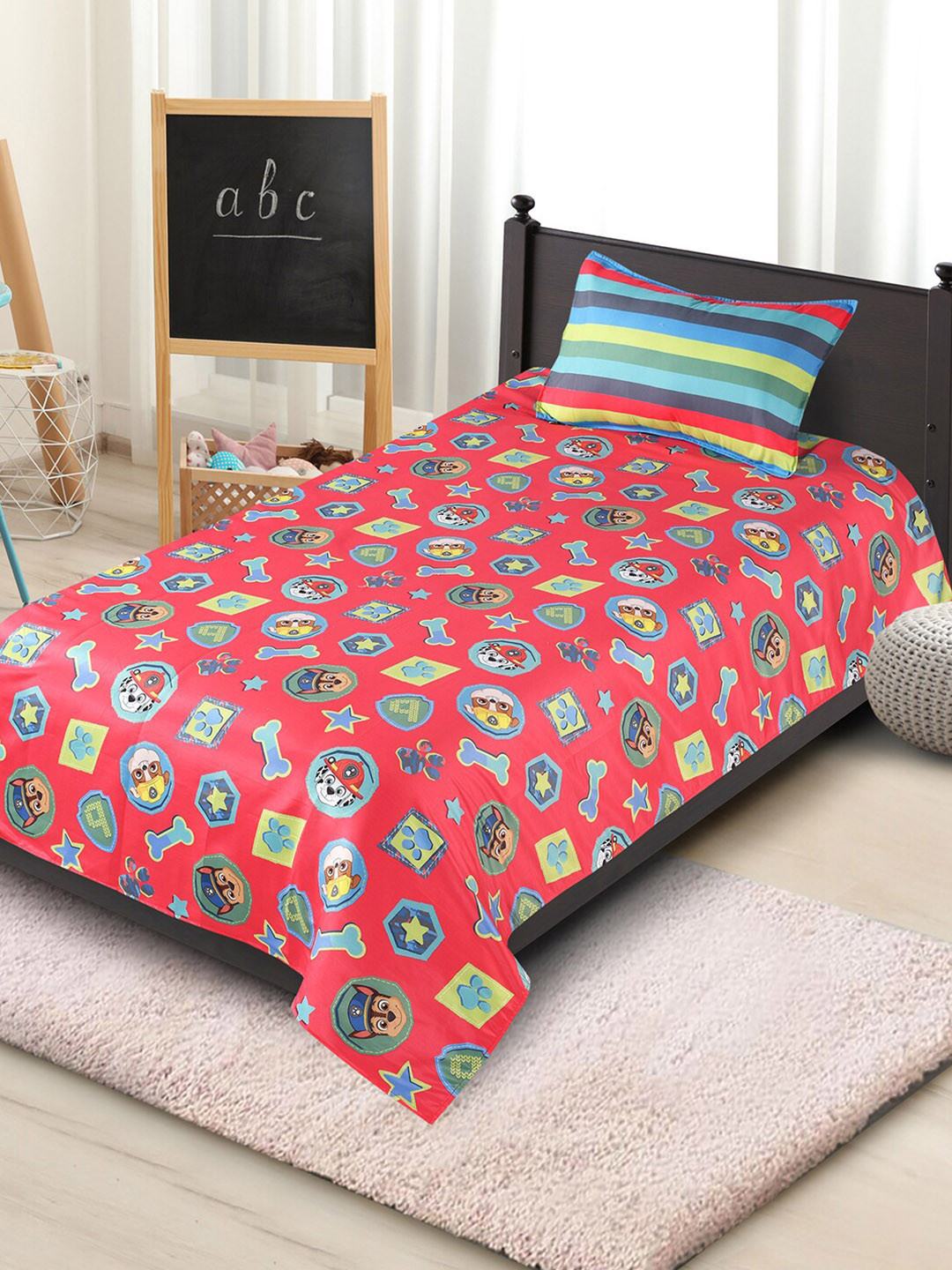 Saral Home Red Conversational Cotton 180 TC Single Fine Bedsheet with a Pillow Cover-89 x 60 inches