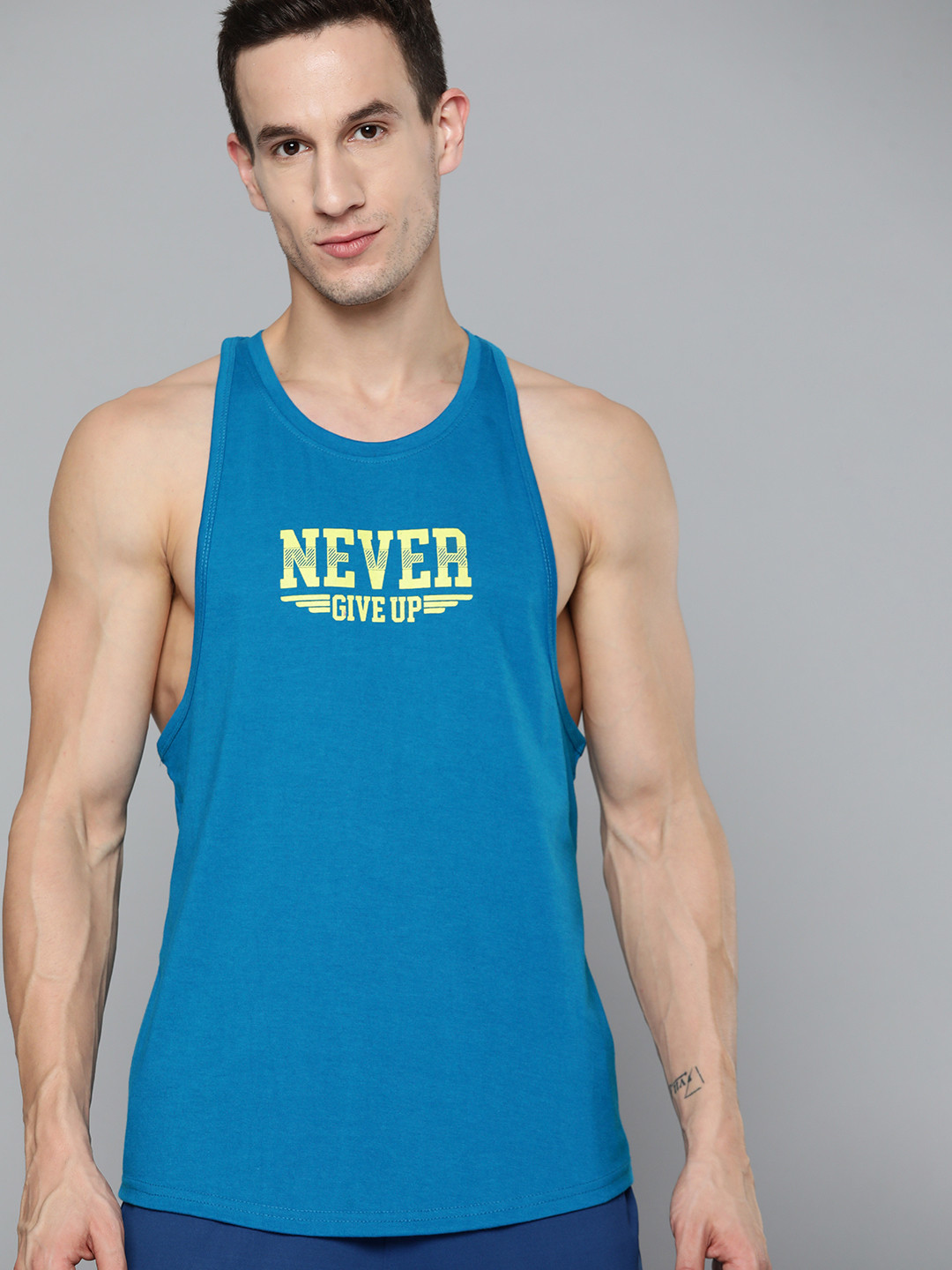 HRX By Hrithik Roshan Training Men Blue Blast Bio-Wash Brand Carrier Tshirts