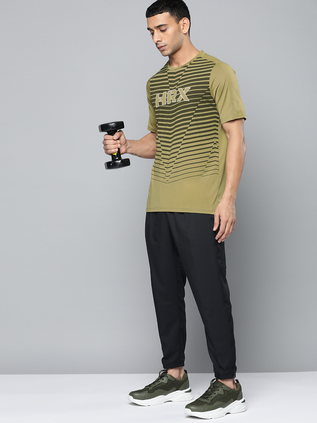 HRX By Hrithik Roshan Men Olive Oil Rapid-Dry Brand Carrier Training T-shirt