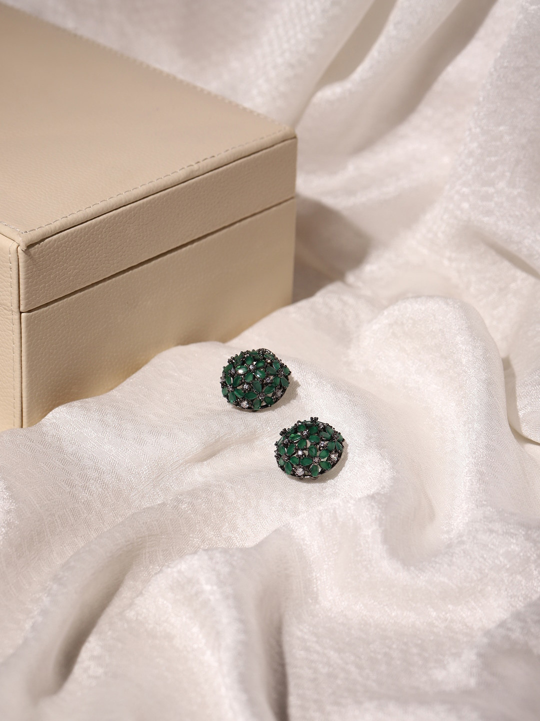 RITU SINGH Green Circular Studs Earrings