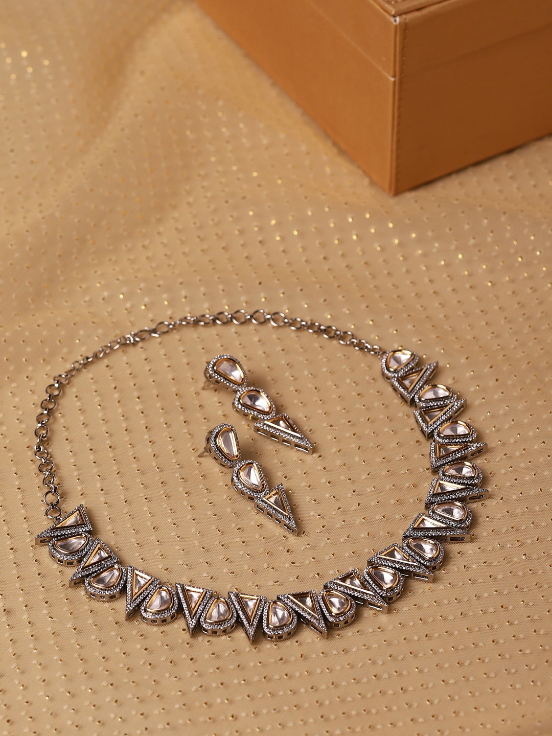 RITU SINGH Silver-Toned Cubic Zirconia Jewellery Set