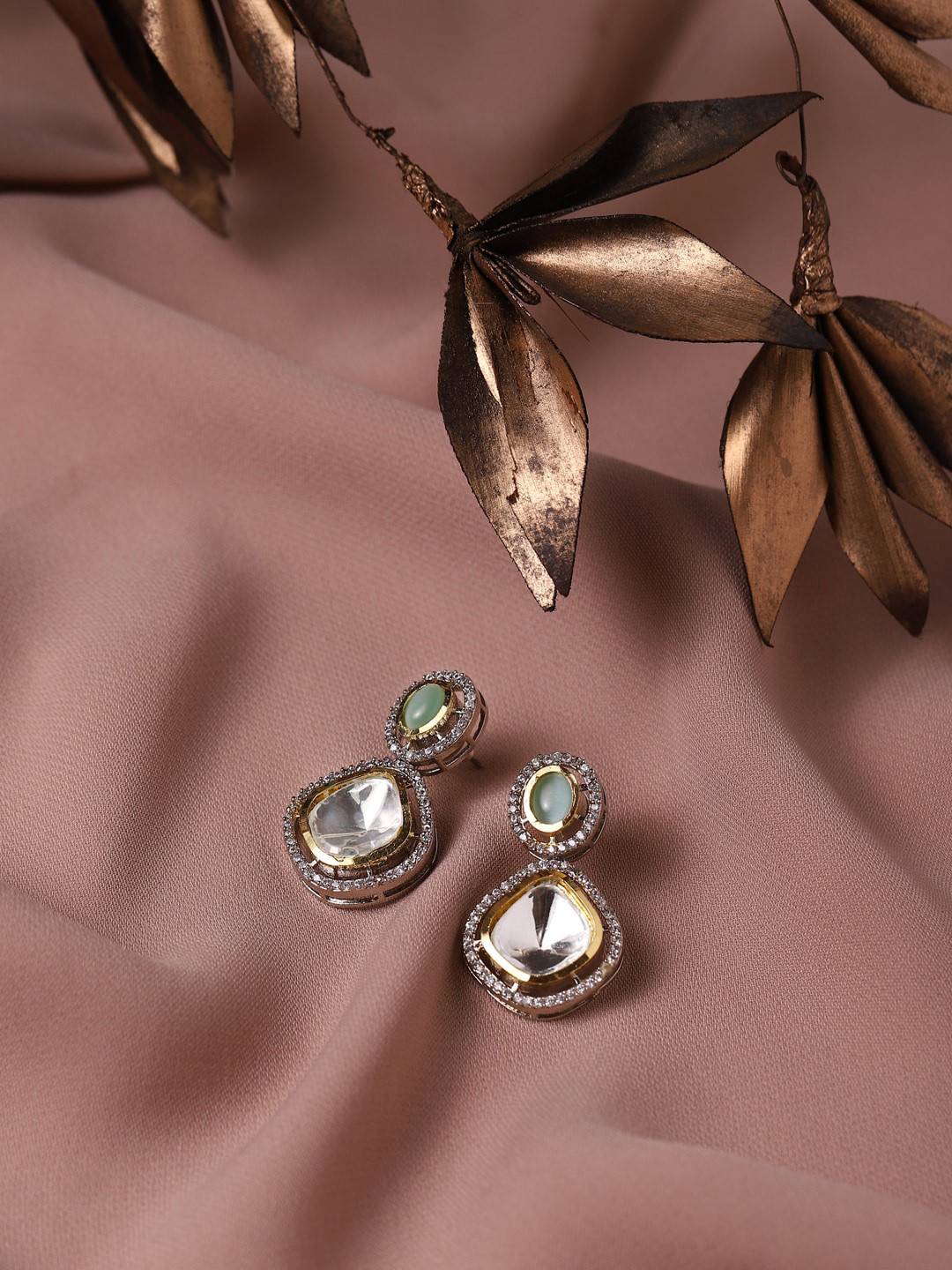 RITU SINGH Silver-Toned Teardrop Shaped Studs Earrings