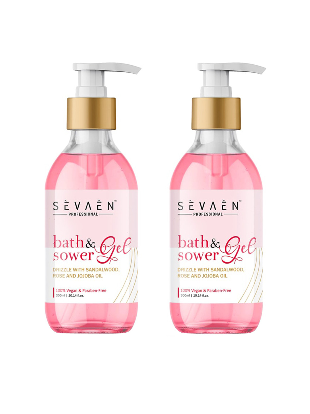 SEVAEN Set of 2 Bath & Shower Gel - Drizzle with Sandalwood, Rose & Jojoba Oil- 300ml each