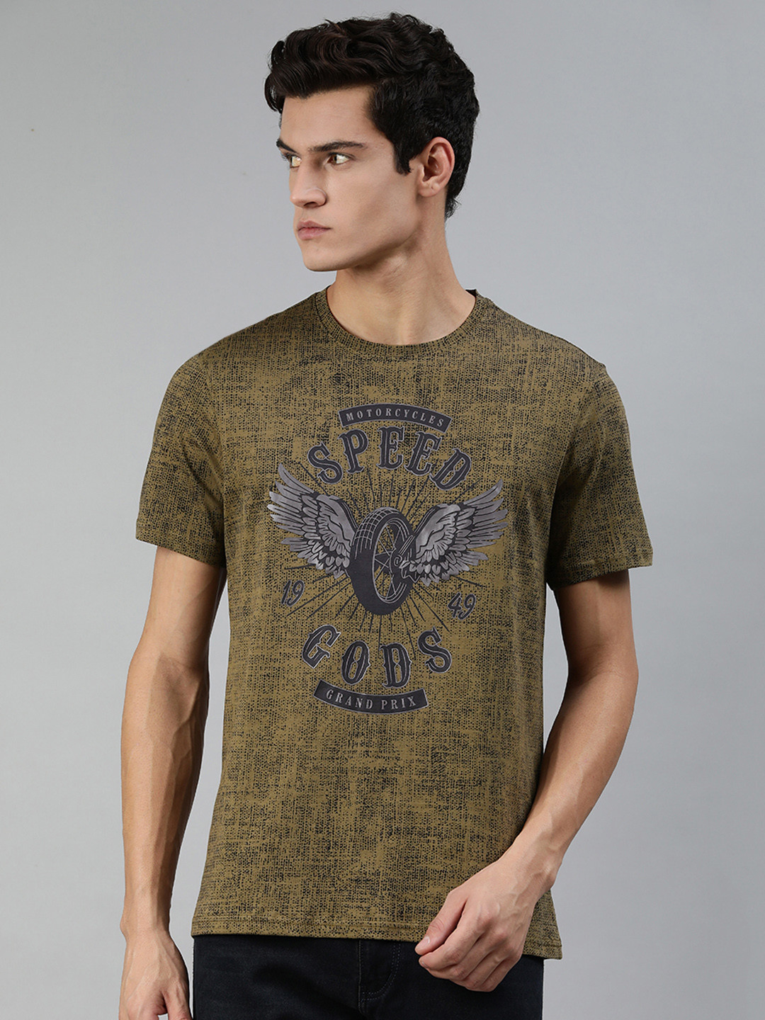 MotoGP Men Olive Green & Navy Blue MotoGP Grunge T Shirt