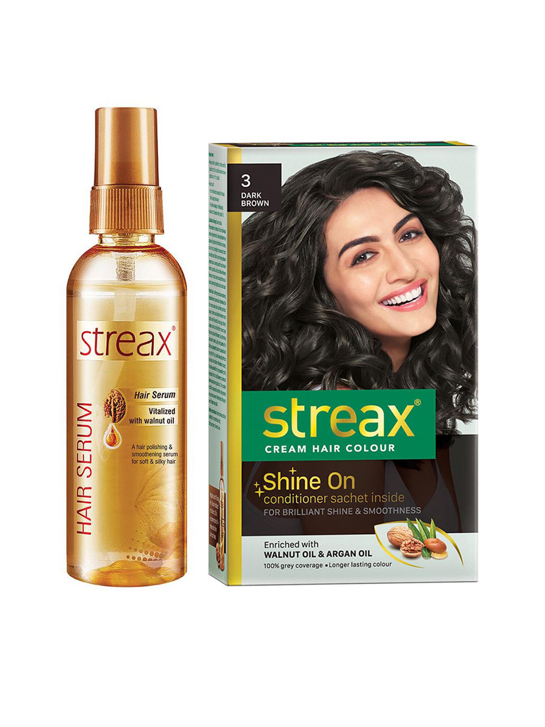 Streax Vitalized Hair Serum 100 ml & Shine On Cream Hair Colour 120 ml - Dark Brown 3