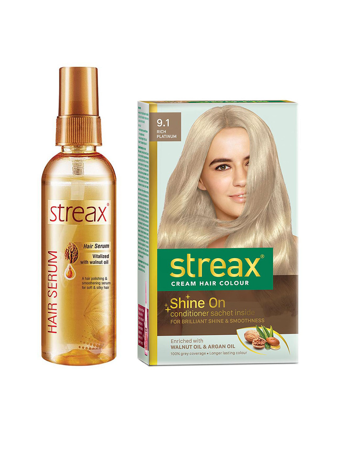 Streax Set of Hair Serum 100 ml & Hair Colour - Rich Platinum 120 ml