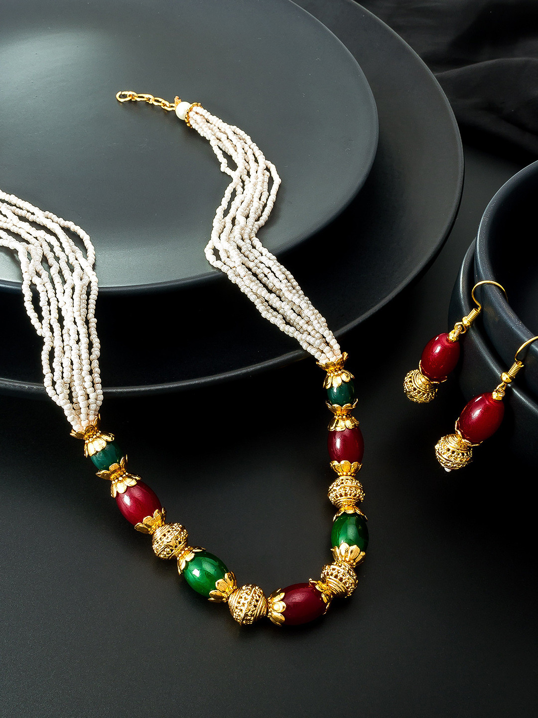 aadita Gold-Toned Pearl Matinee Jewellery Set