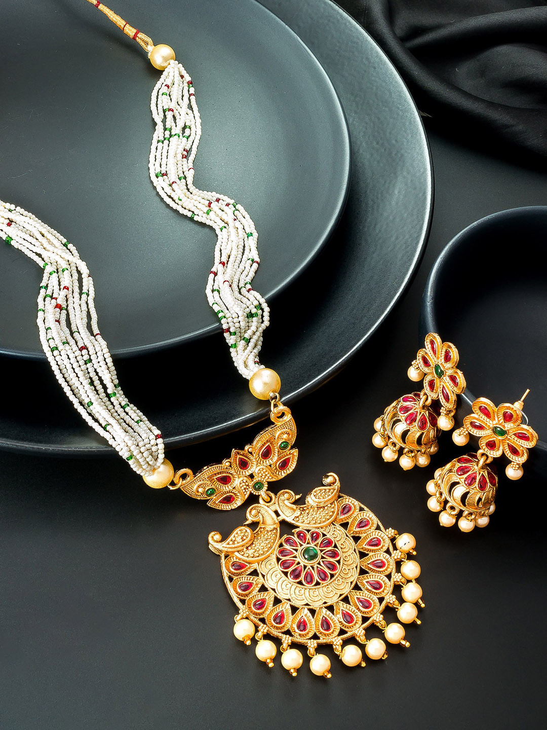 aadita Gold-Plated Pearl Matinee Jewellery Set