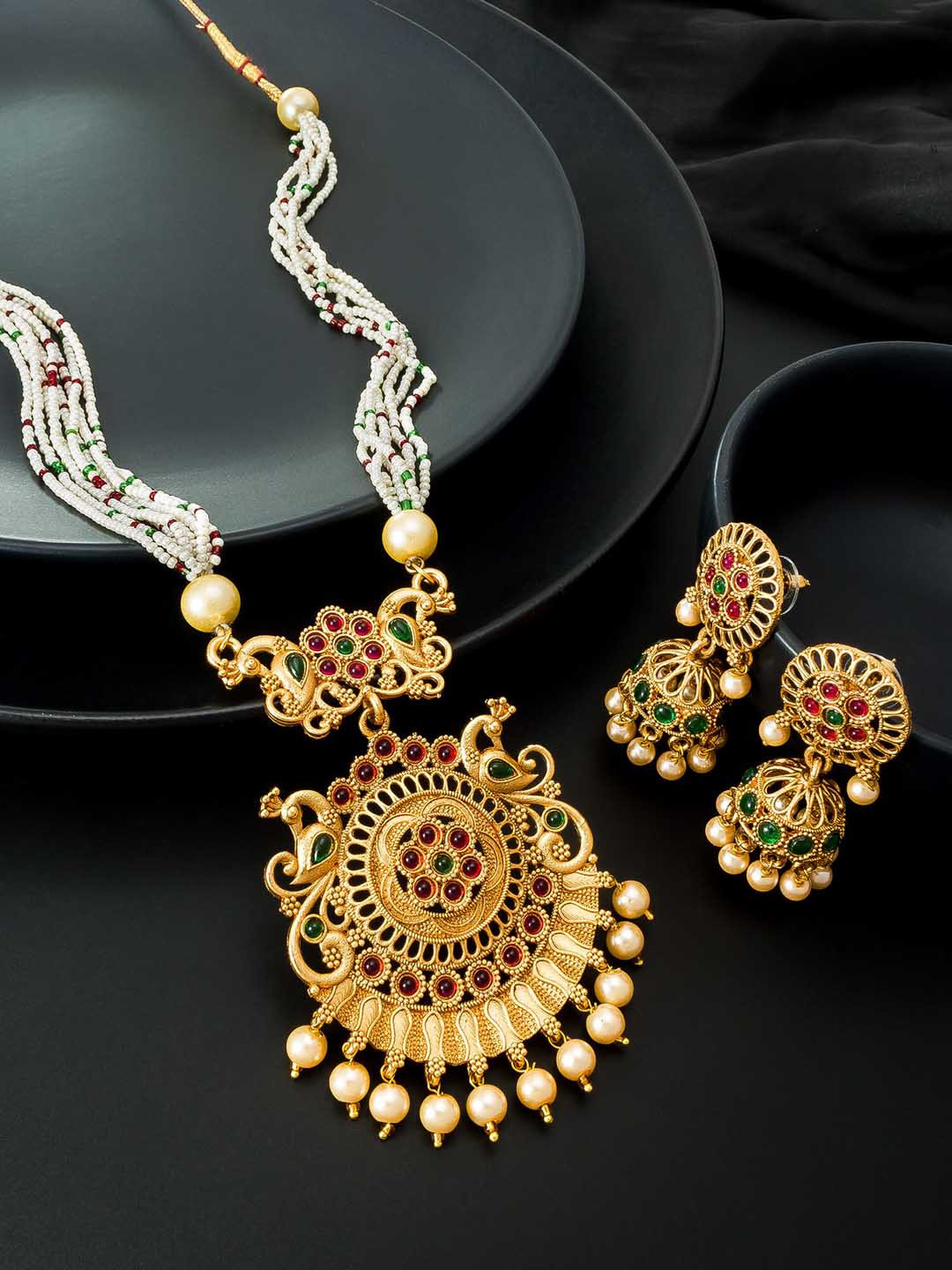 aadita Gold Plated & White Layered Jewellry Set