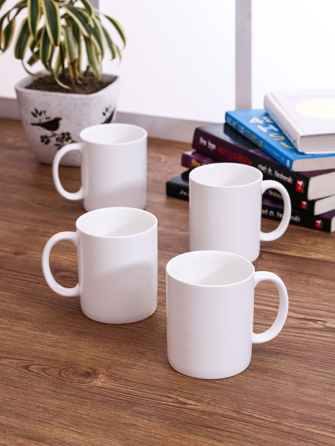 CLAY CRAFT Lover Babe White Ceramic Microwave Safe 4 Piece Mugs-200ml
