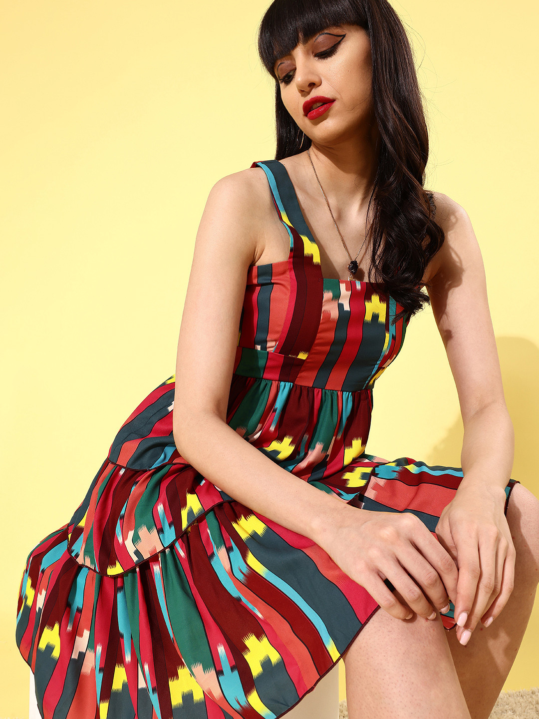 KASSUALLY Multicoloured Printed Asymmetric Hem Dress