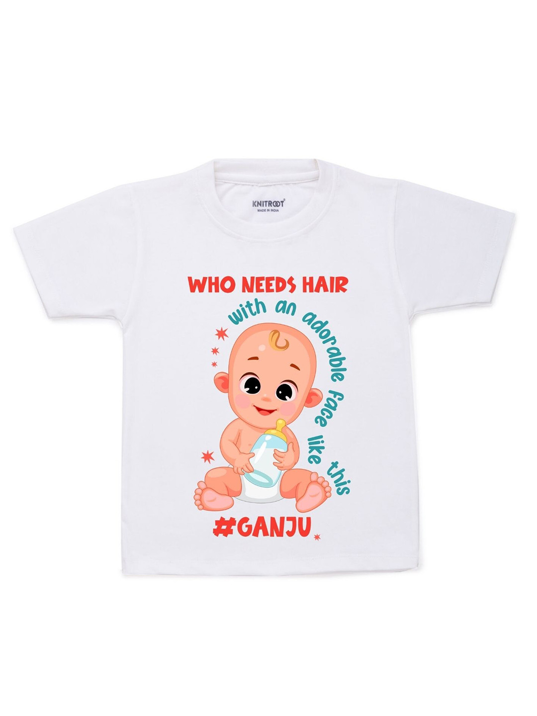 KNITROOT Kids White & Beige Printed T-shirt