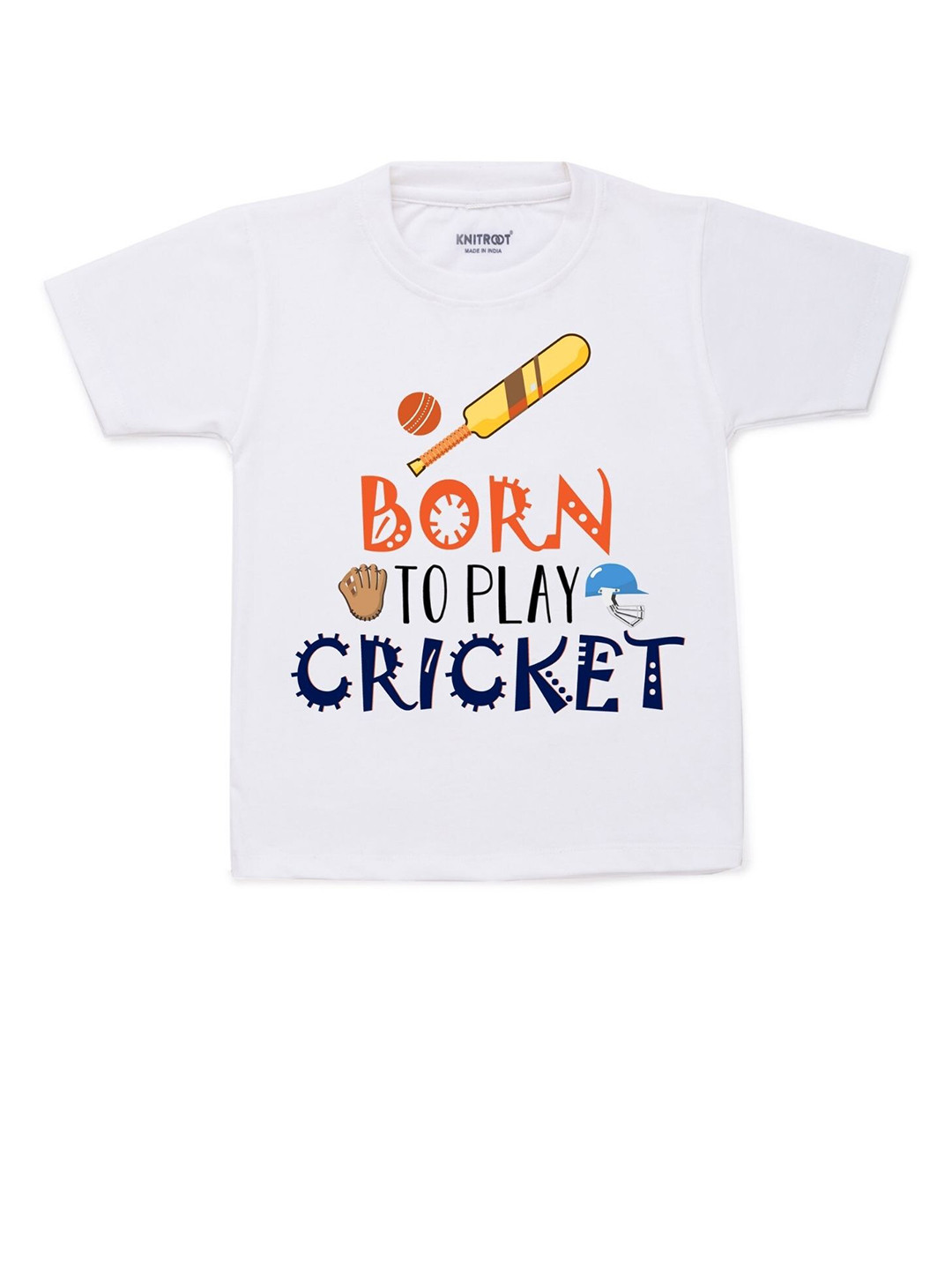 KNITROOT Kids White & Orange Typography Printed Cotton T-shirt