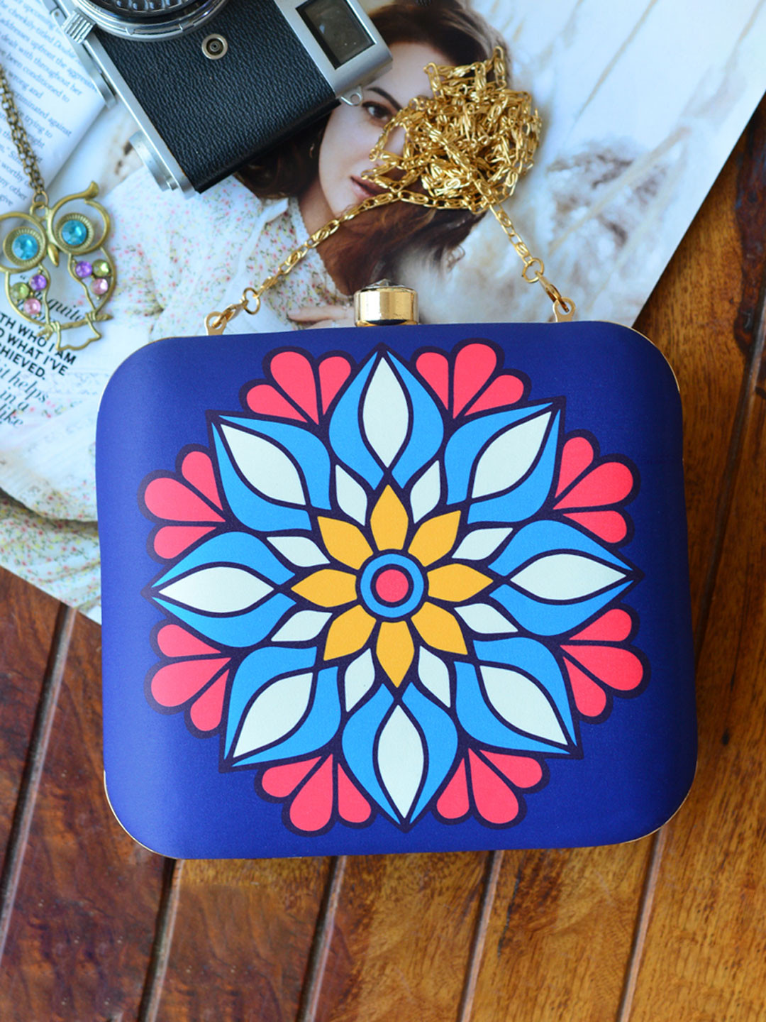 ARTKLIM Blue & White Printed Box Clutch