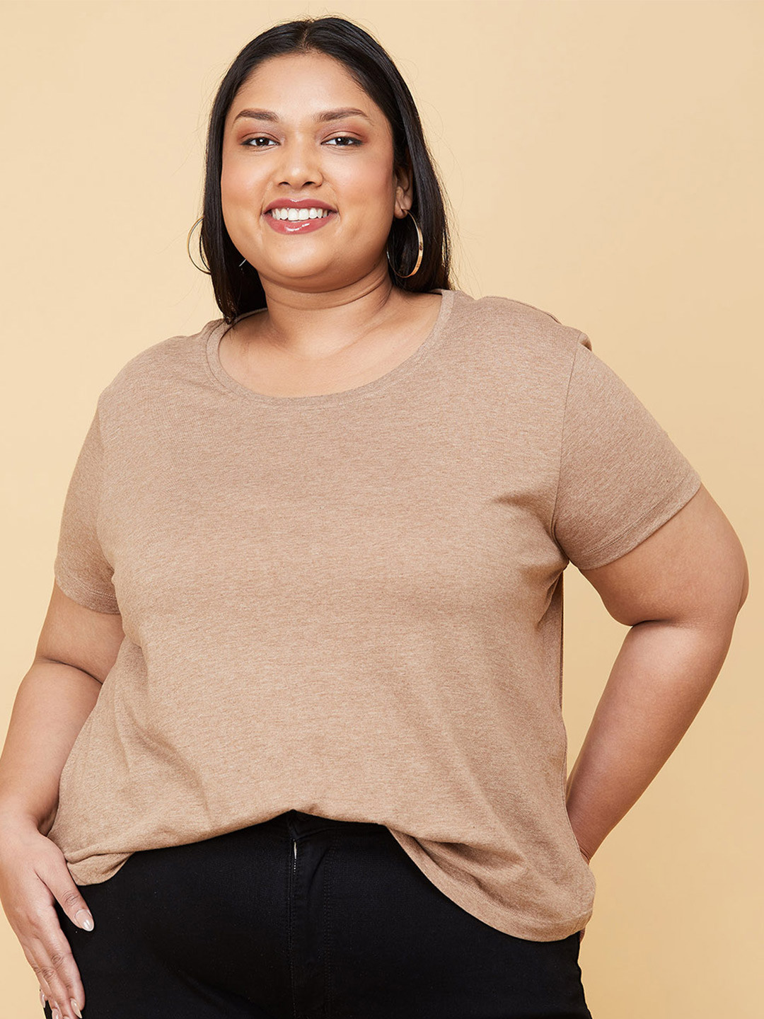 max Women Plus Size Brown T-shirt