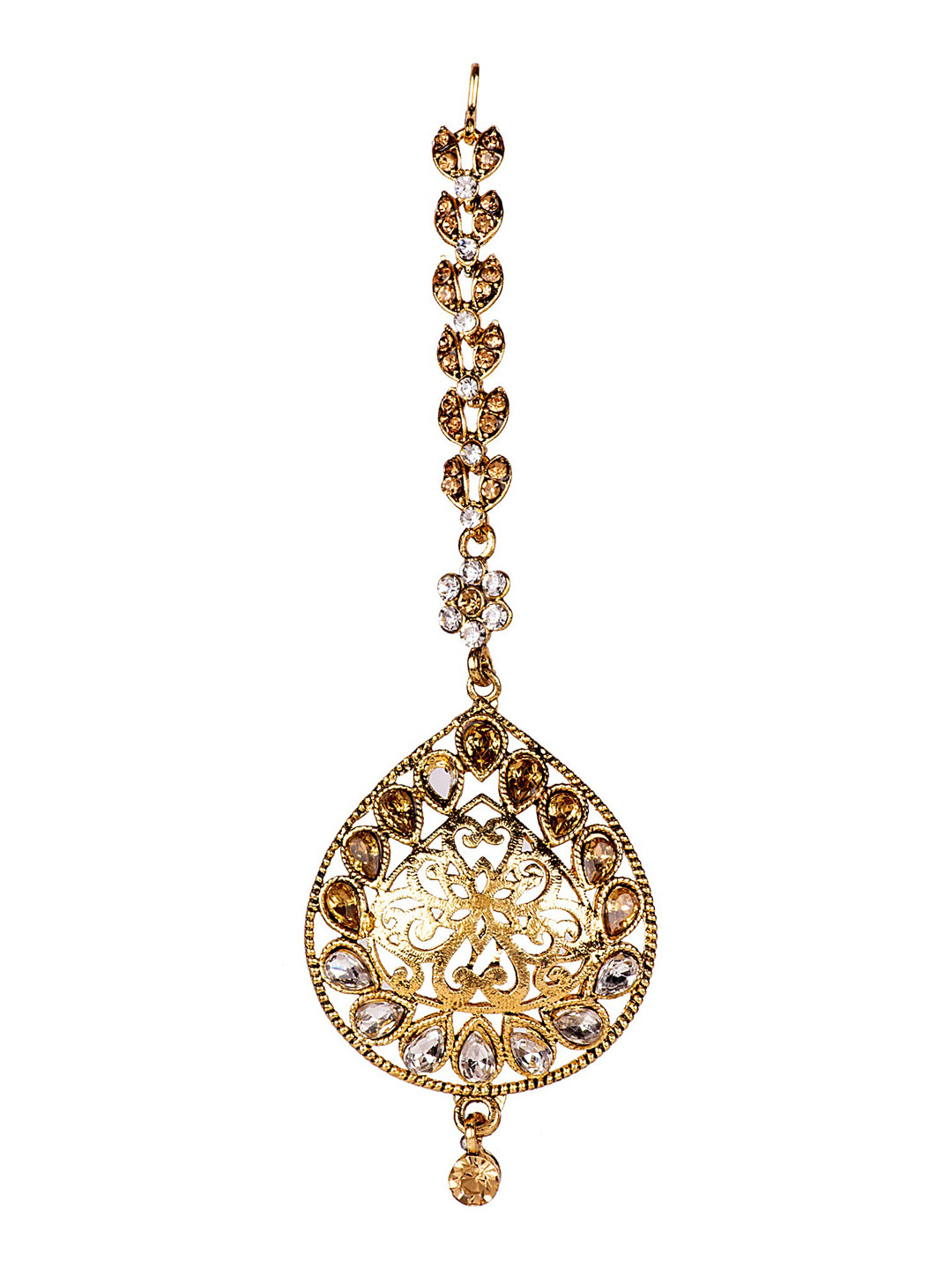 ANIKAS CREATION Gold-Plated White and Yellow Stone-Studded & Beaded Maang Tikka