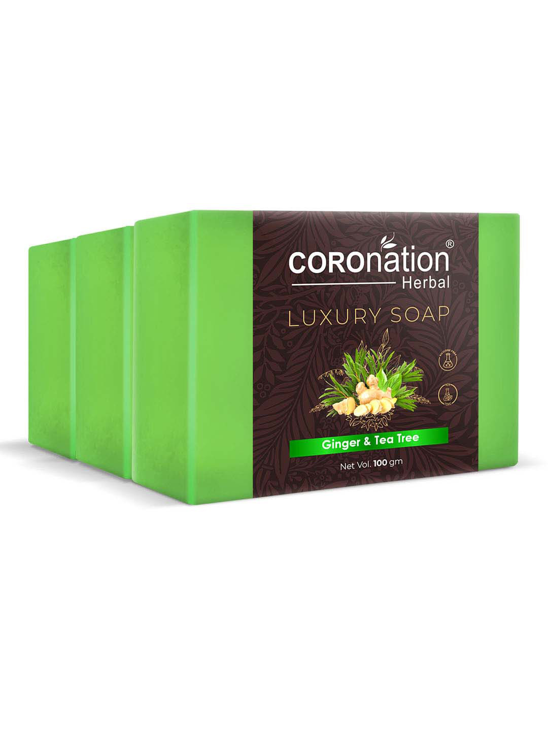 COROnation Herbal Set of 3 Ginger & Tea Tree Luxury Soap - 100 g Each