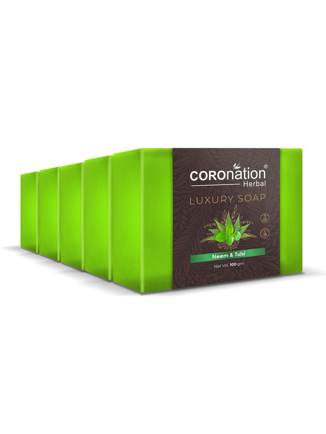 COROnation Herbal Set of 5 Neem & Tulsi Luxury Soaps - 100g each