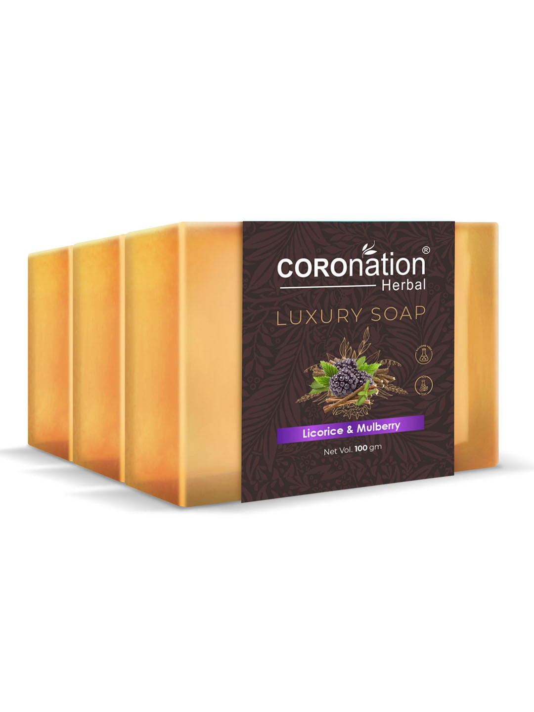 COROnation Herbal Set of 3 Licorice & Mulberry Luxury Soaps - 100g each