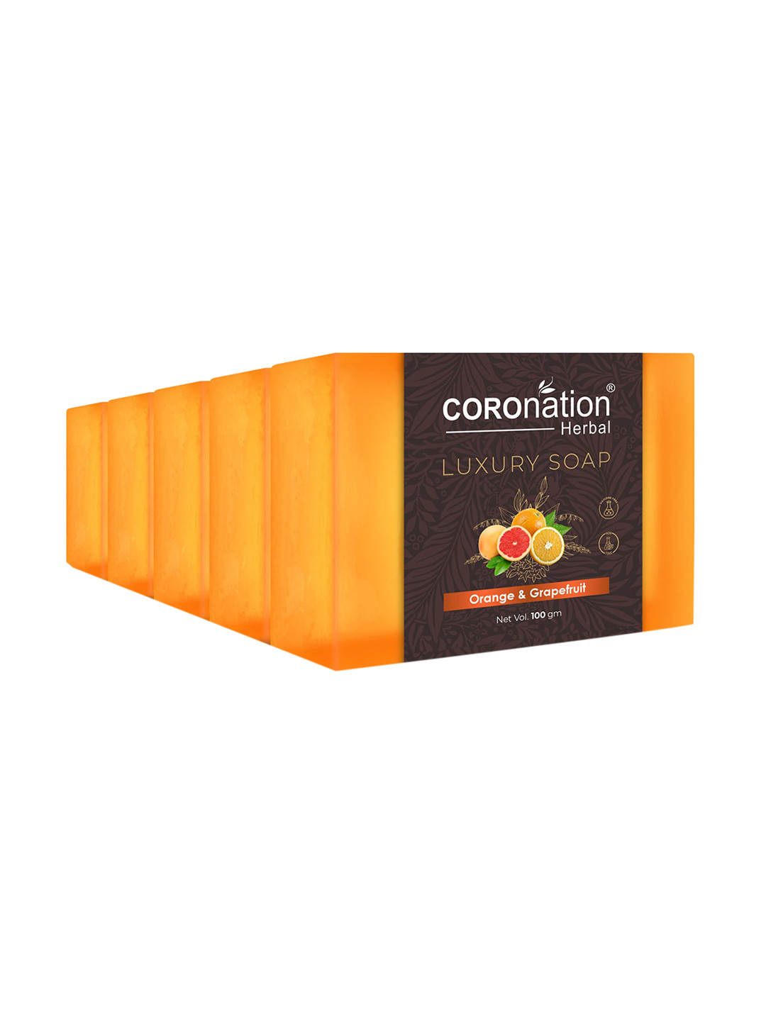 COROnation Herbal Set of 5 Orange & Grapefruit Luxury Soaps - 100g each