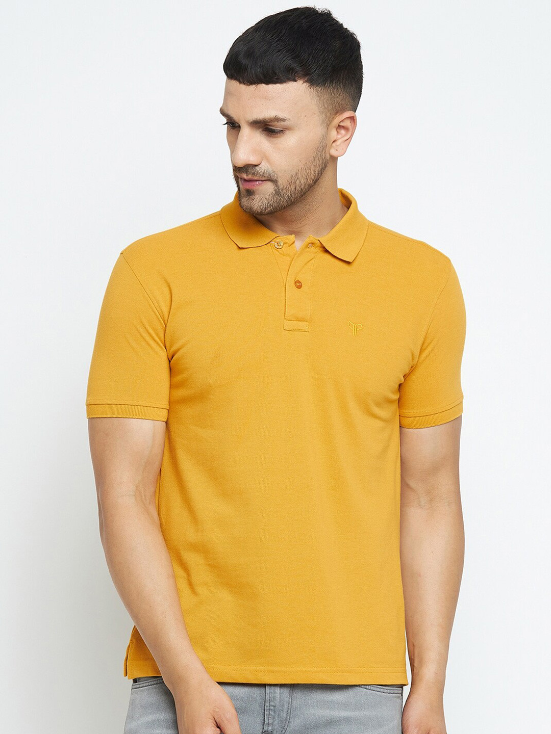POKER ACTIVE Men Mustard Yellow Solid Polo Collar T-shirt