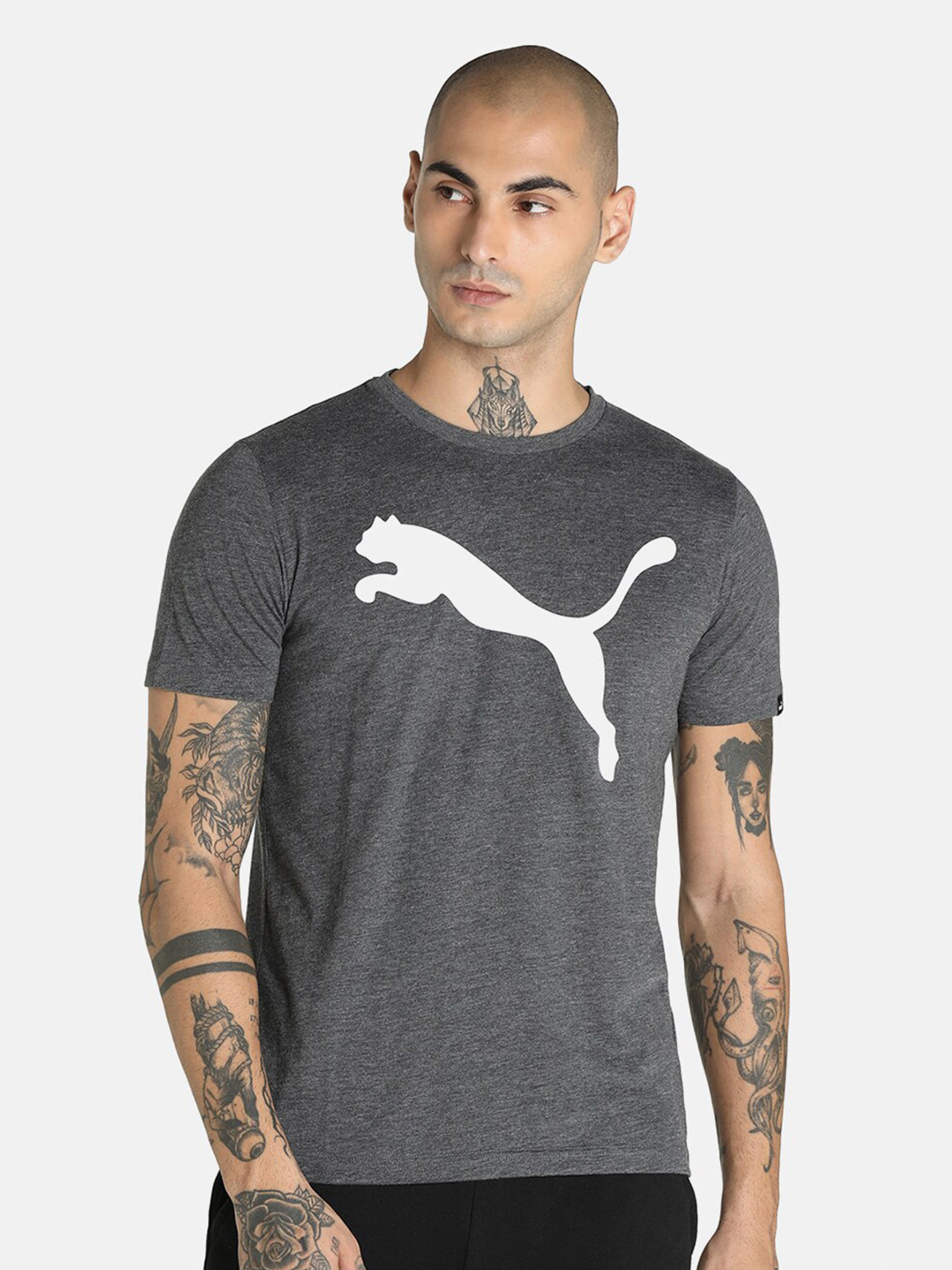 Puma Men Black ESS Big Cat Heather Printed T-shirt
