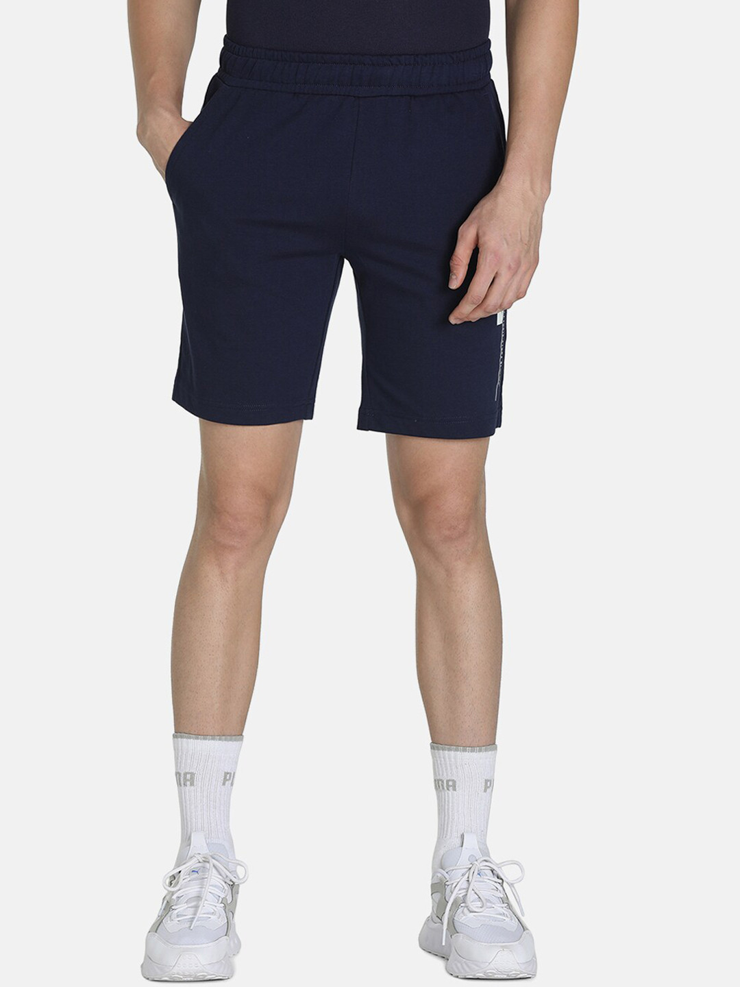 Puma Men Blue 19 Forty Eight Graphic Printed Cotton Sports Shorts