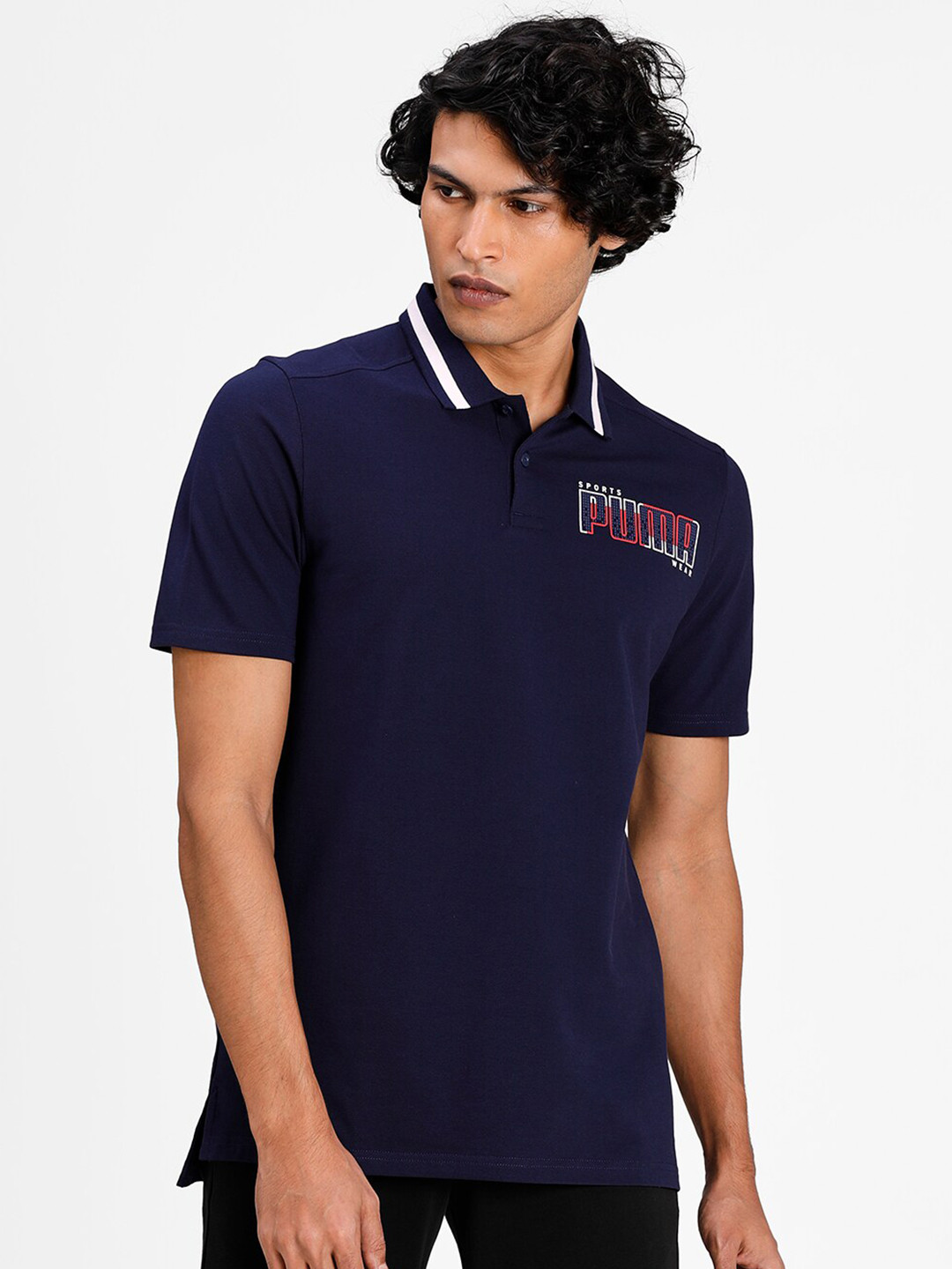 Puma Men Navy Blue Athletics Polo Collar Shirt
