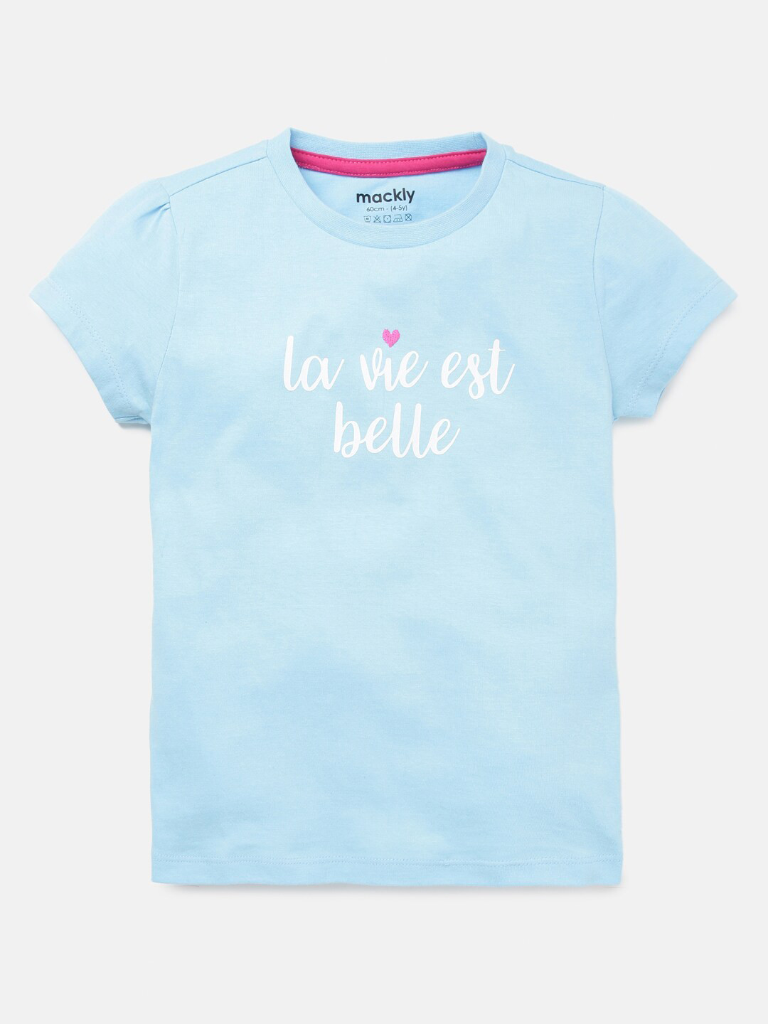 mackly Girls Blue Typography Printed Cotton T-shirt