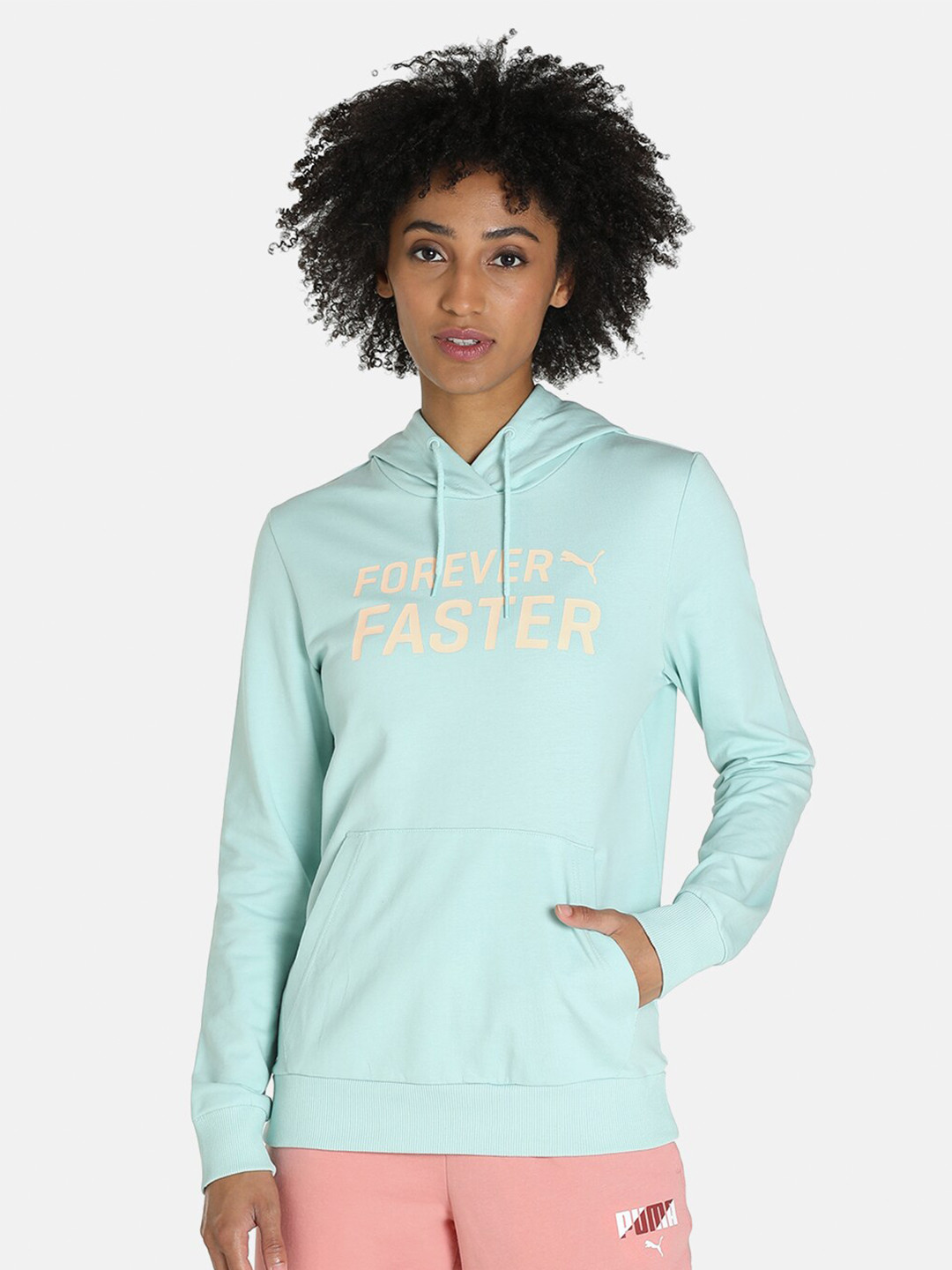Puma Women Blue Printed Hooded Sweatshirt
