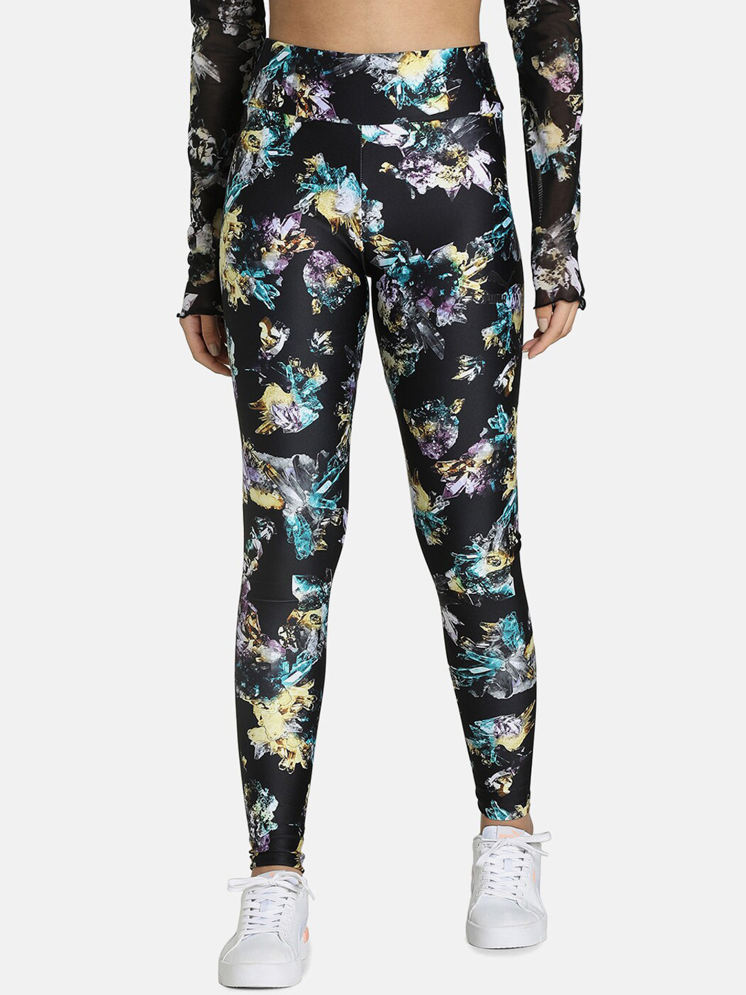 Puma Black Floral Printed High-Waist Tights