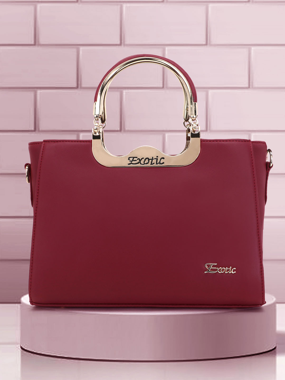 Exotic Maroon PU Structured Handheld Bag