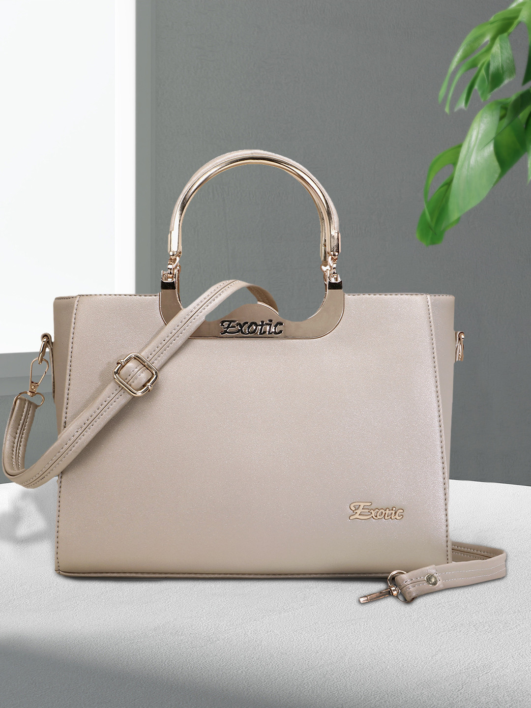 Exotic Gold-Toned PU Structured Handheld Bag