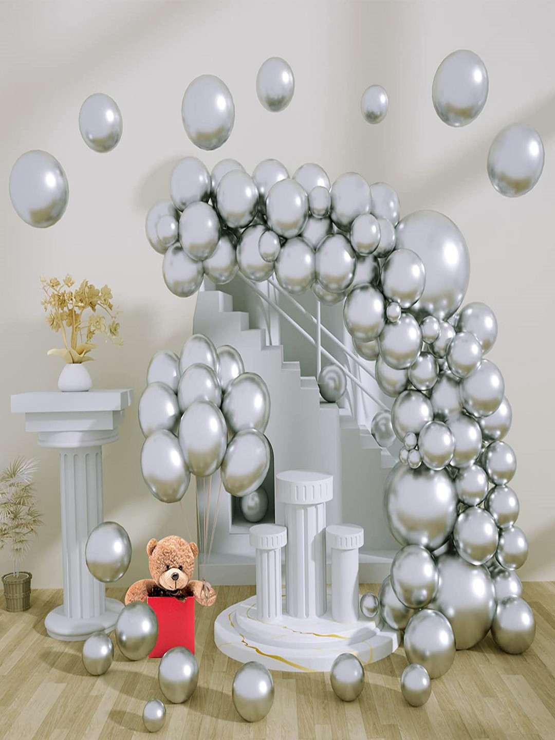 CHOCOZONE 100 Pieces Grey Metallic Birthday Party Balloons