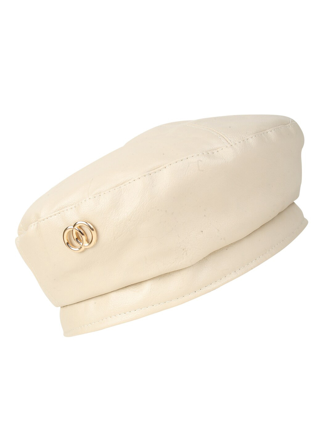 iSWEVEN Unisex Cream-Coloured & Gold-Toned Ascot Beret French Cap