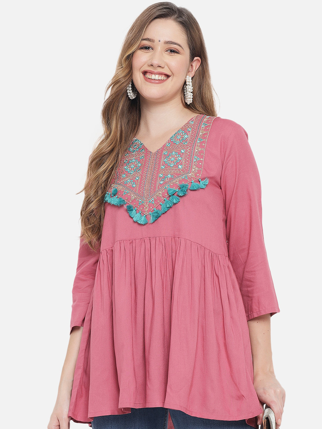 Ramas Rust Floral Embroidered Empire Top
