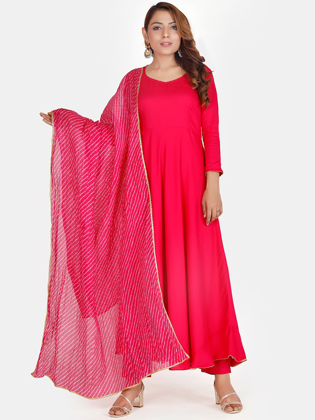 Thread & Button Women Pink Gotta Patti Pure Cotton Kurta with Trousers & Dupatta