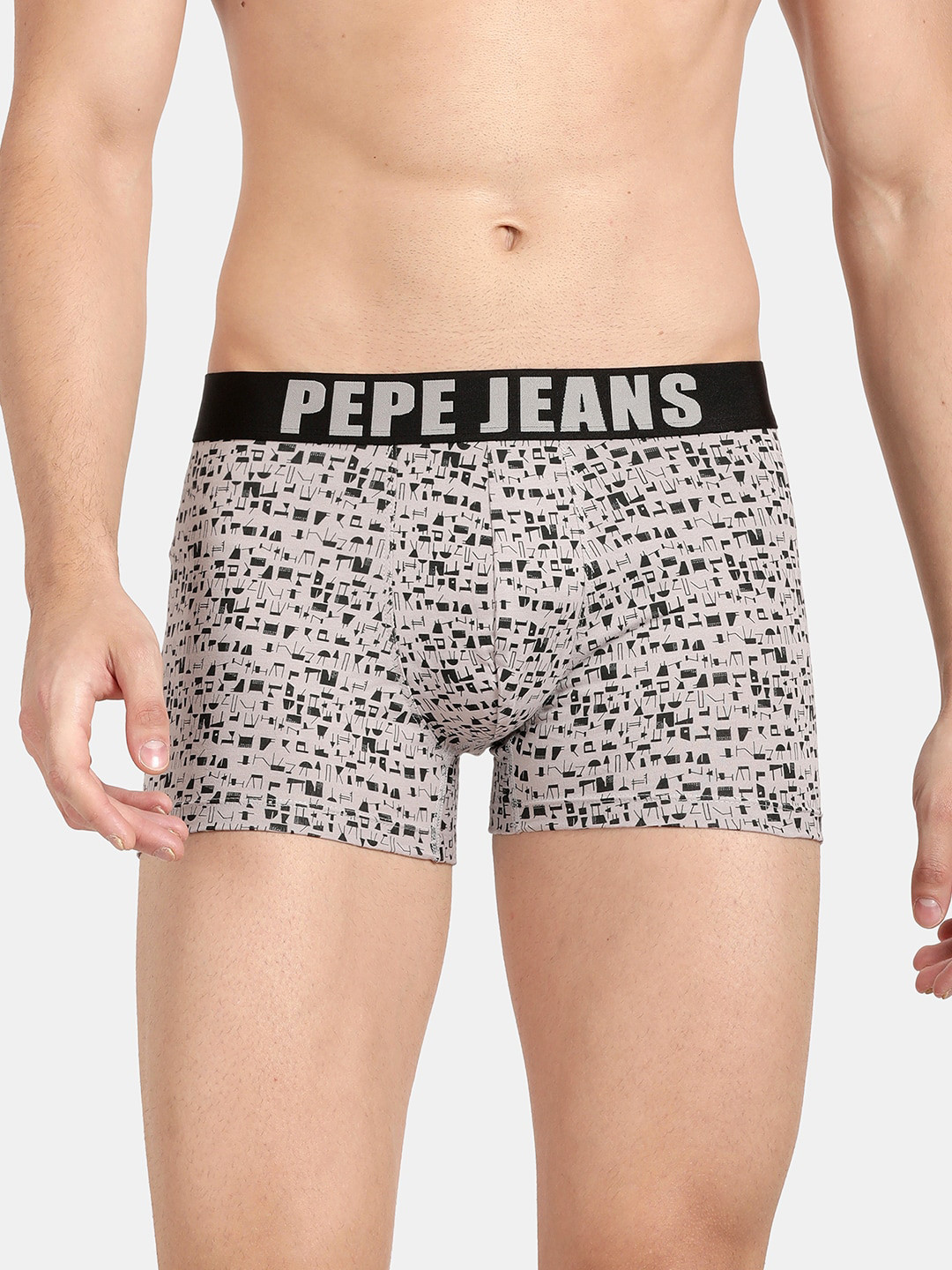 Pepe Jeans Men Grey & Black Anti Microbial Mid Rise Trunks OPT01-PMID GREY AOPS