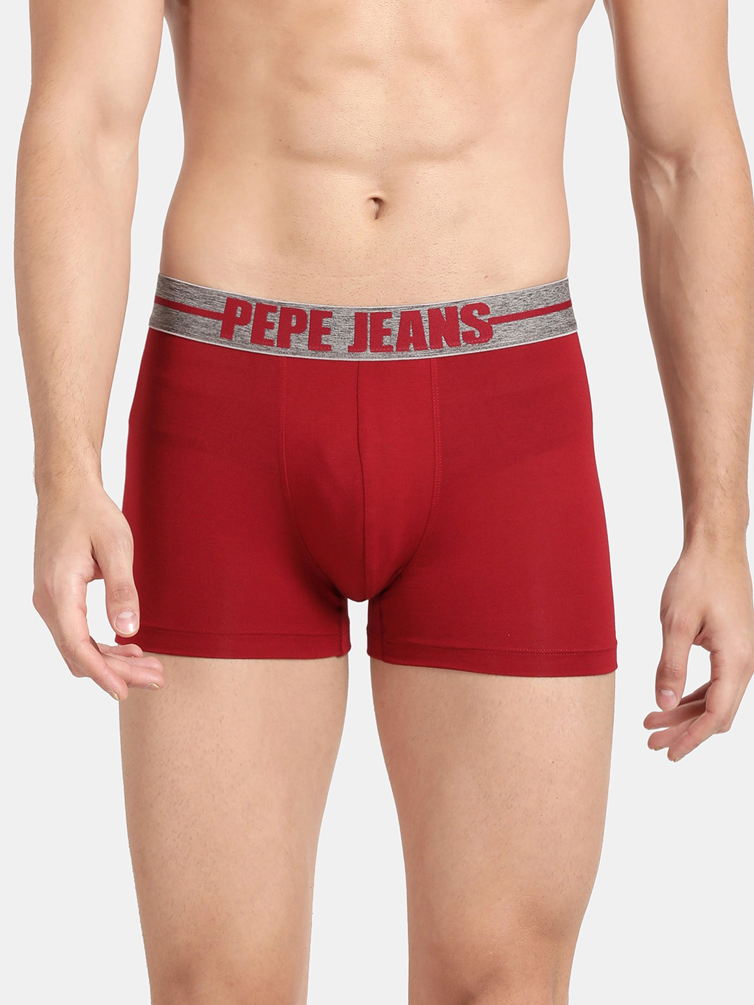 Pepe Jeans Men Red & Grey Solid Trunk PPT01SALSAS