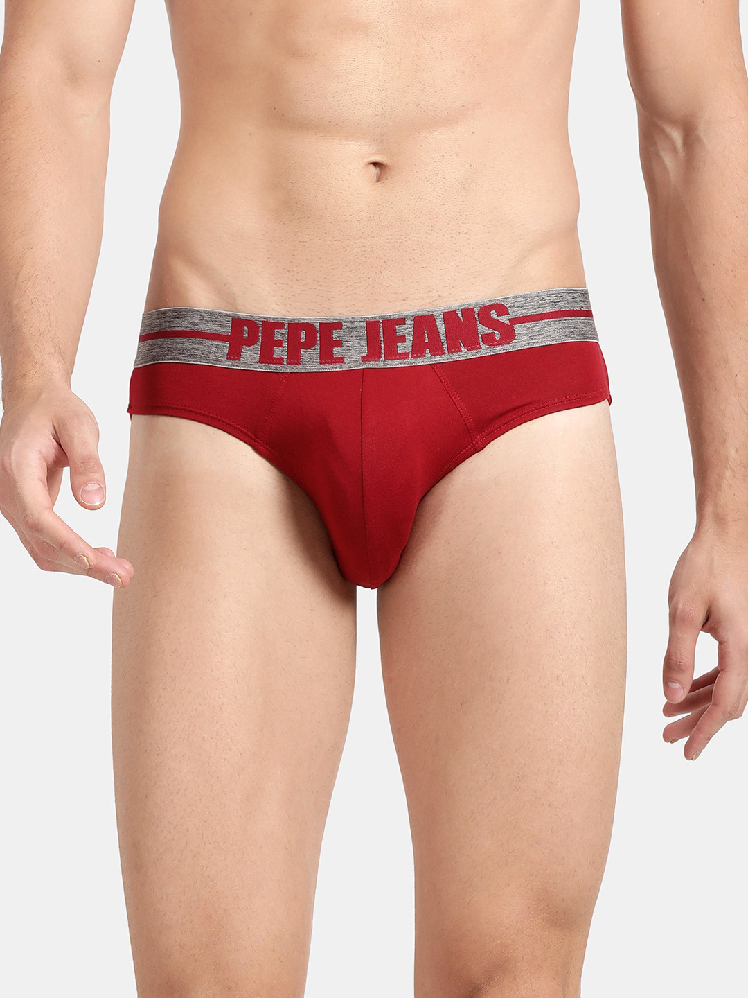 Pepe Jeans Men Red Solid Cotton Briefs PPB01SALSA S
