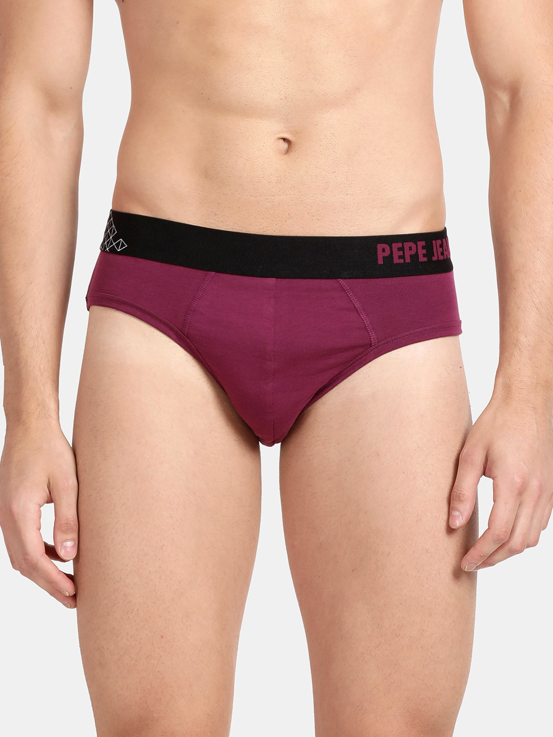 Pepe Jeans Men Purple Solid Cotton Low-Rise Basic Briefs