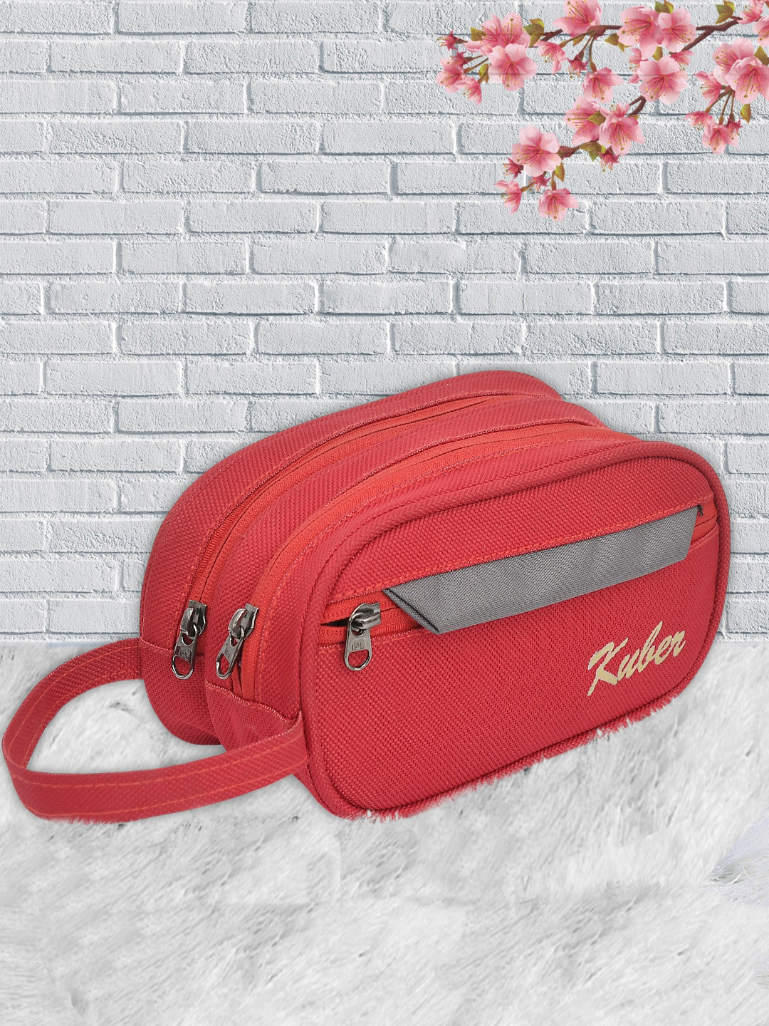 Kuber Industries Unisex Red Multipurpose Rexine Travel Toilerty Bag