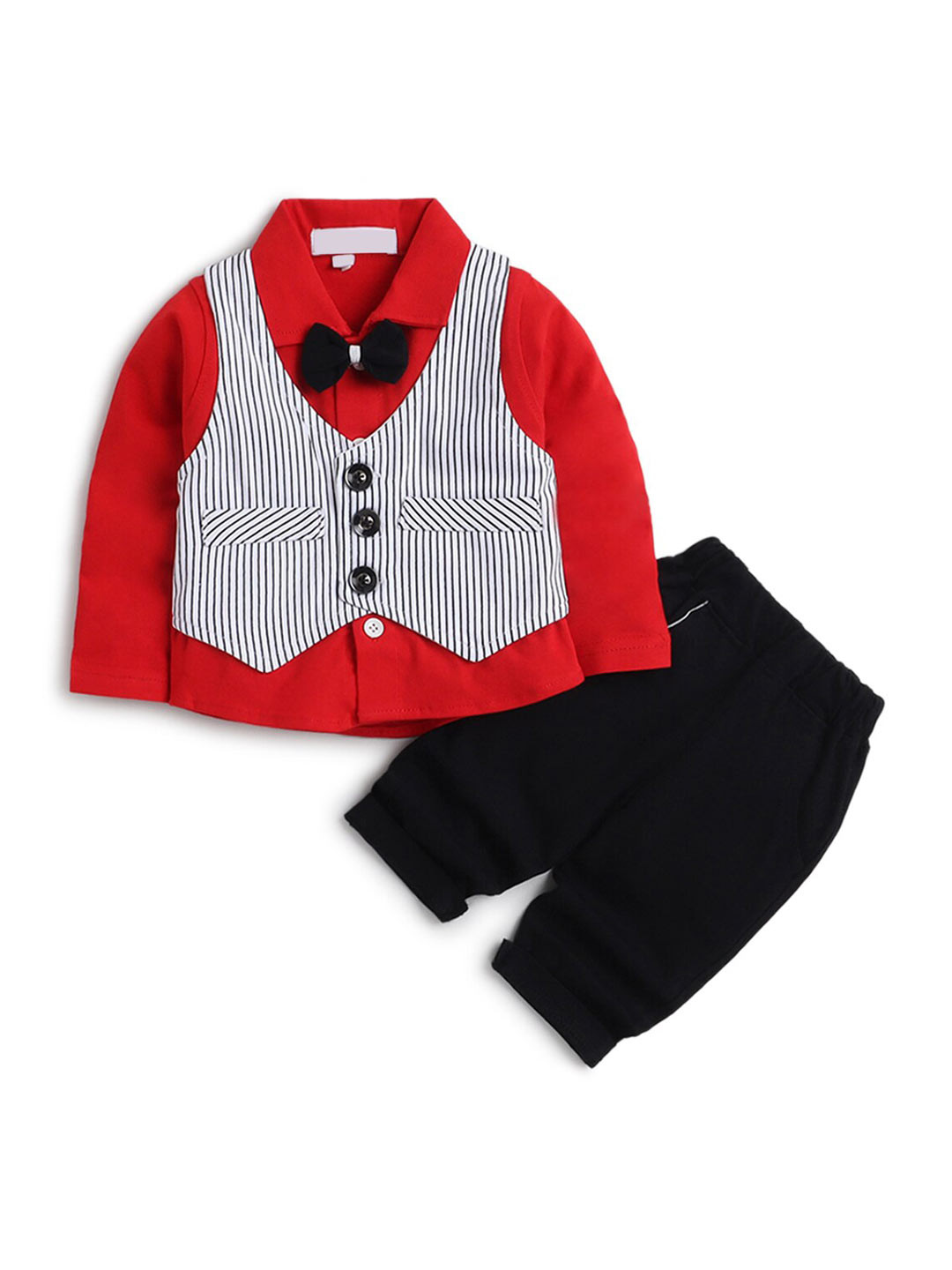 Hopscotch Boys Red Pure Cotton Shirt with Trousers & Attached Waistcoat