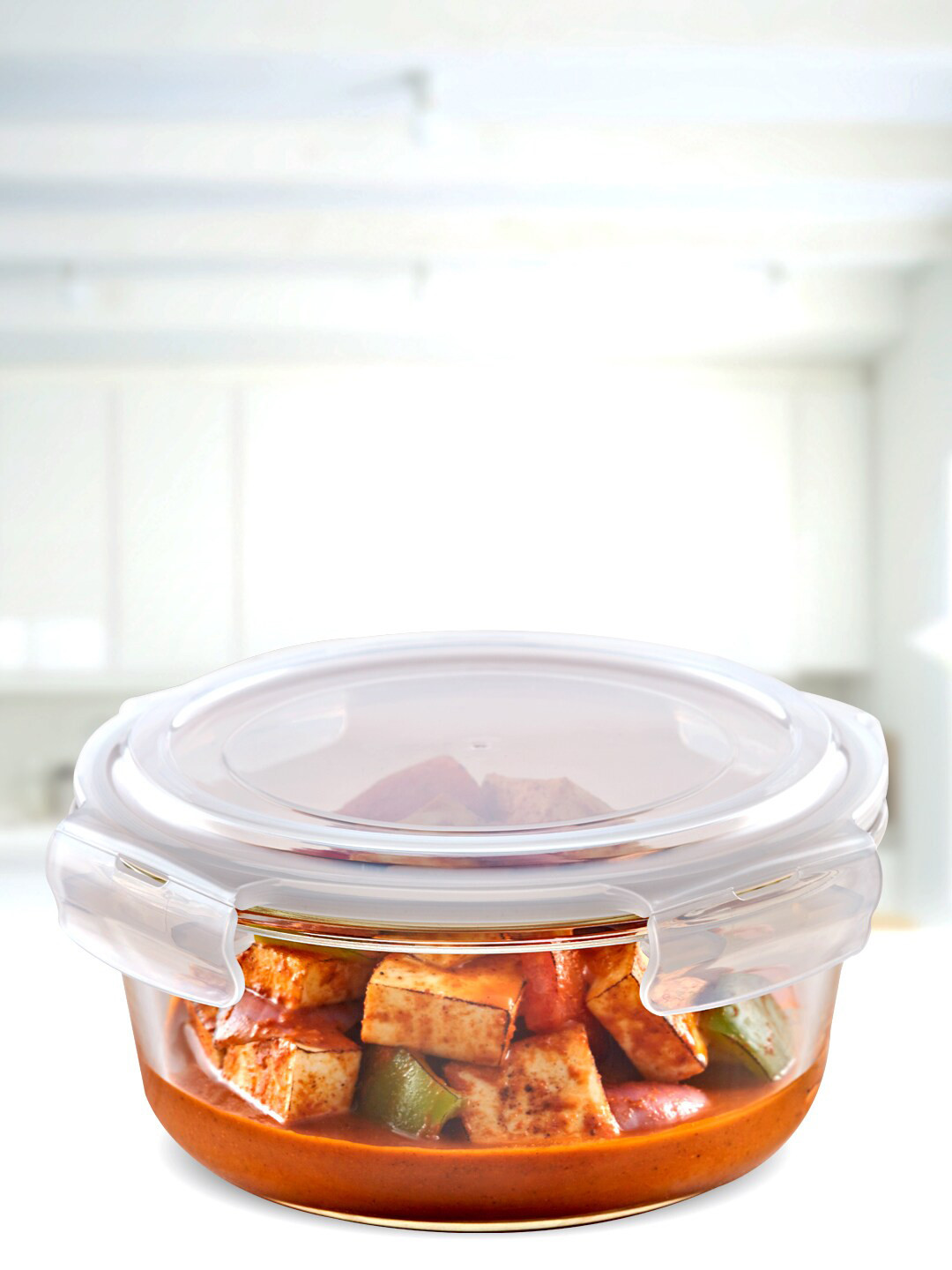 BOROSIL Transparent Solid Klip-N-Store Glass Storage Container