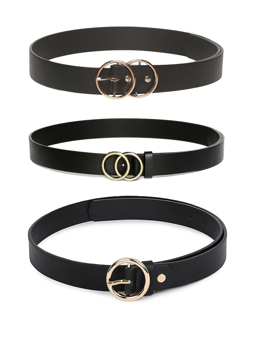CRUSSET Women Black PU Belt Pack Of 3