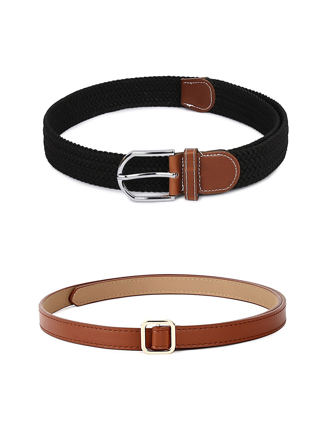 CRUSSET Women Pack of 2 Black & Brown Belt